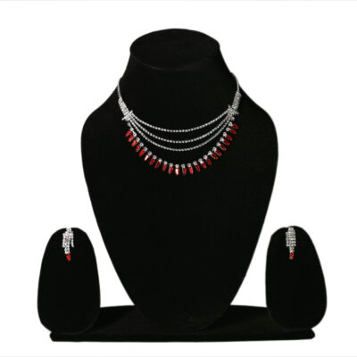 Ruby Sparkle Layered Diamond Look Necklace Set