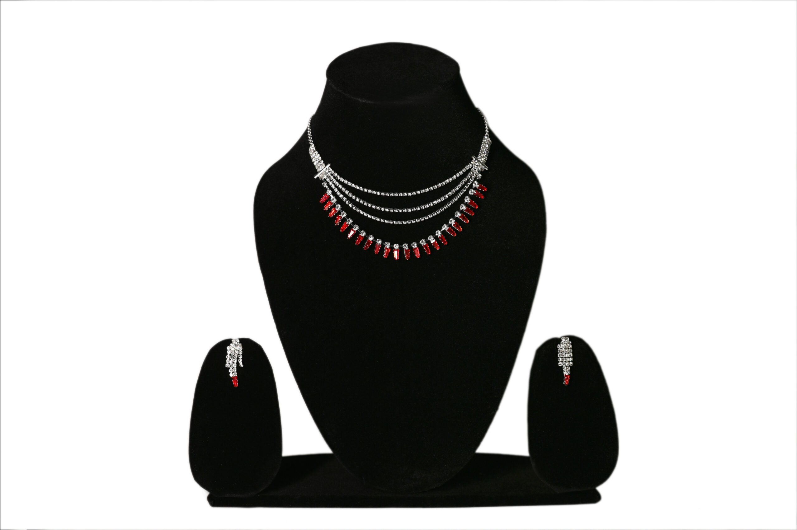 Ruby Sparkle Layered Diamond Look Necklace Set