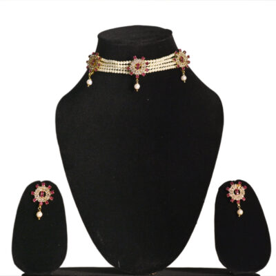 Royal Pearl Ruby Choker Necklace Set