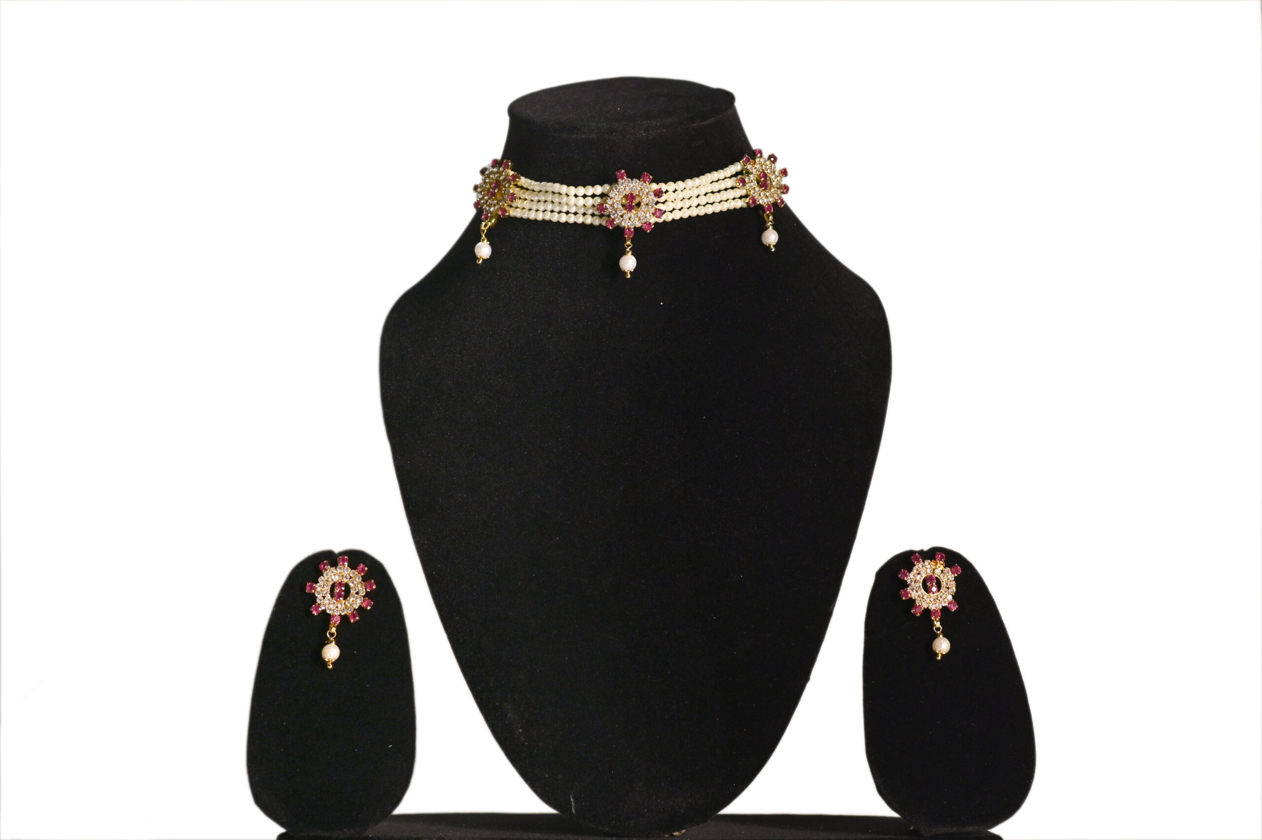 Royal Pearl Ruby Choker Necklace Set