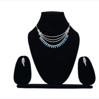 Crystal Cascade Sky Blue Diamond Necklace Set