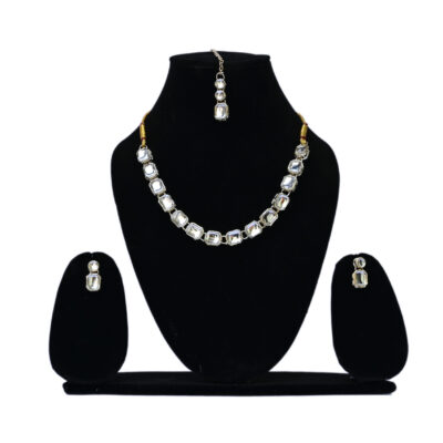 Classic White Kundan Necklace Set with Earrings & Maang Tikka