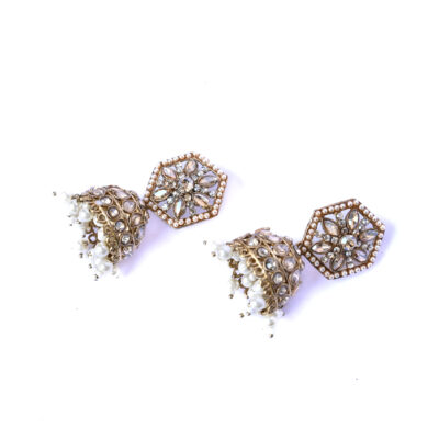 Royal Hexagon Kundan Pearl Jhumka Earrings