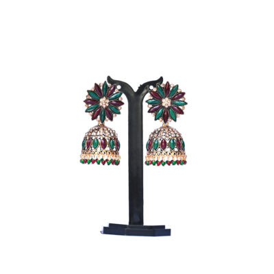 Royal Multicolor Kundan Floral Jhumka Earrings