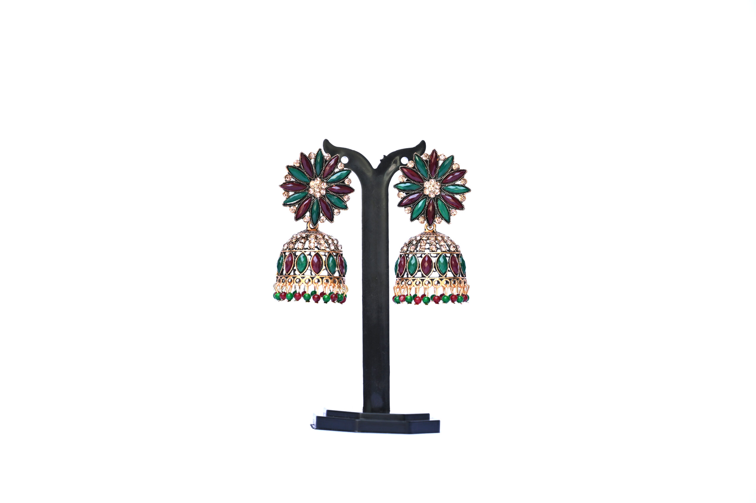Royal Multicolor Kundan Floral Jhumka Earrings