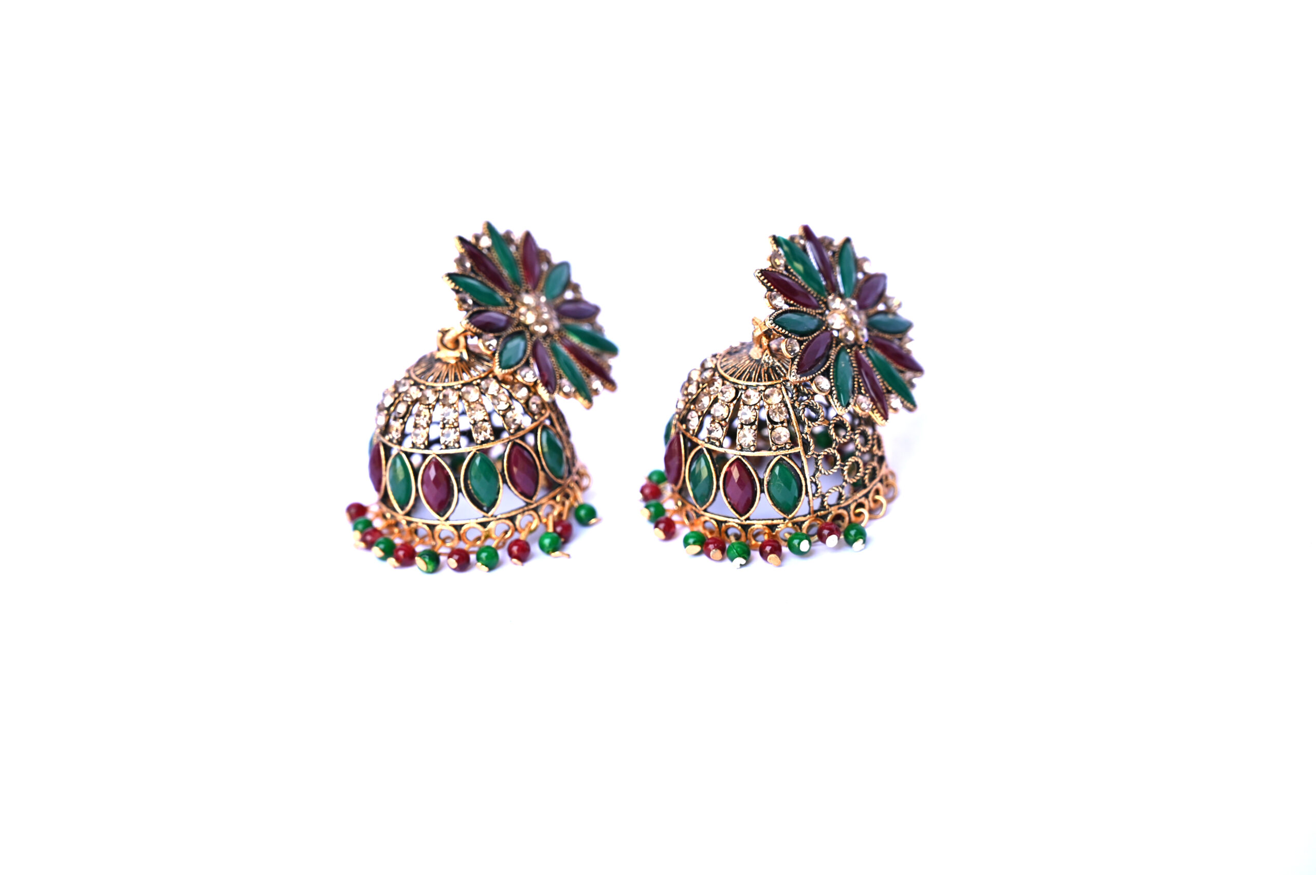 Royal Multicolor Kundan Floral Jhumka Earrings - Image 3