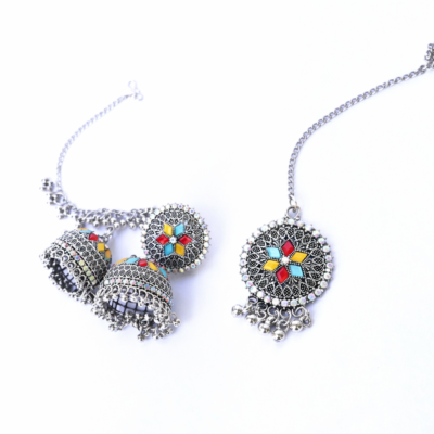 Rangoli Bell Jhumka & Mangtika Alloy Jhumki Earring